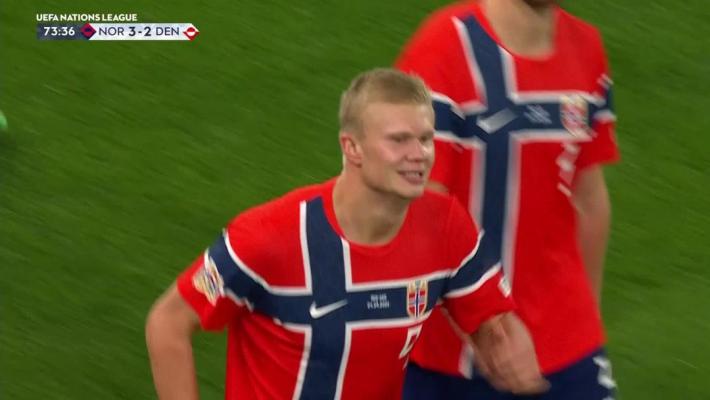 [进球视频] 挪威战术角球配合，厄德高送助攻，哈兰德爆射破门梅开二度！